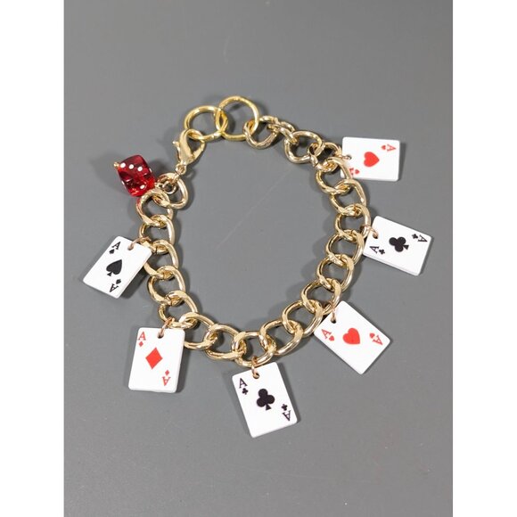 Unbranded Jewelry - Lucky Ace Card Dice Charm Bracelet Poker Gold Tone 7 in